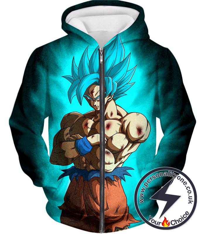 Dragon Ball Super Goku Super Saiyan Blue Cool Godly Form Promo Zip Up Hoodie